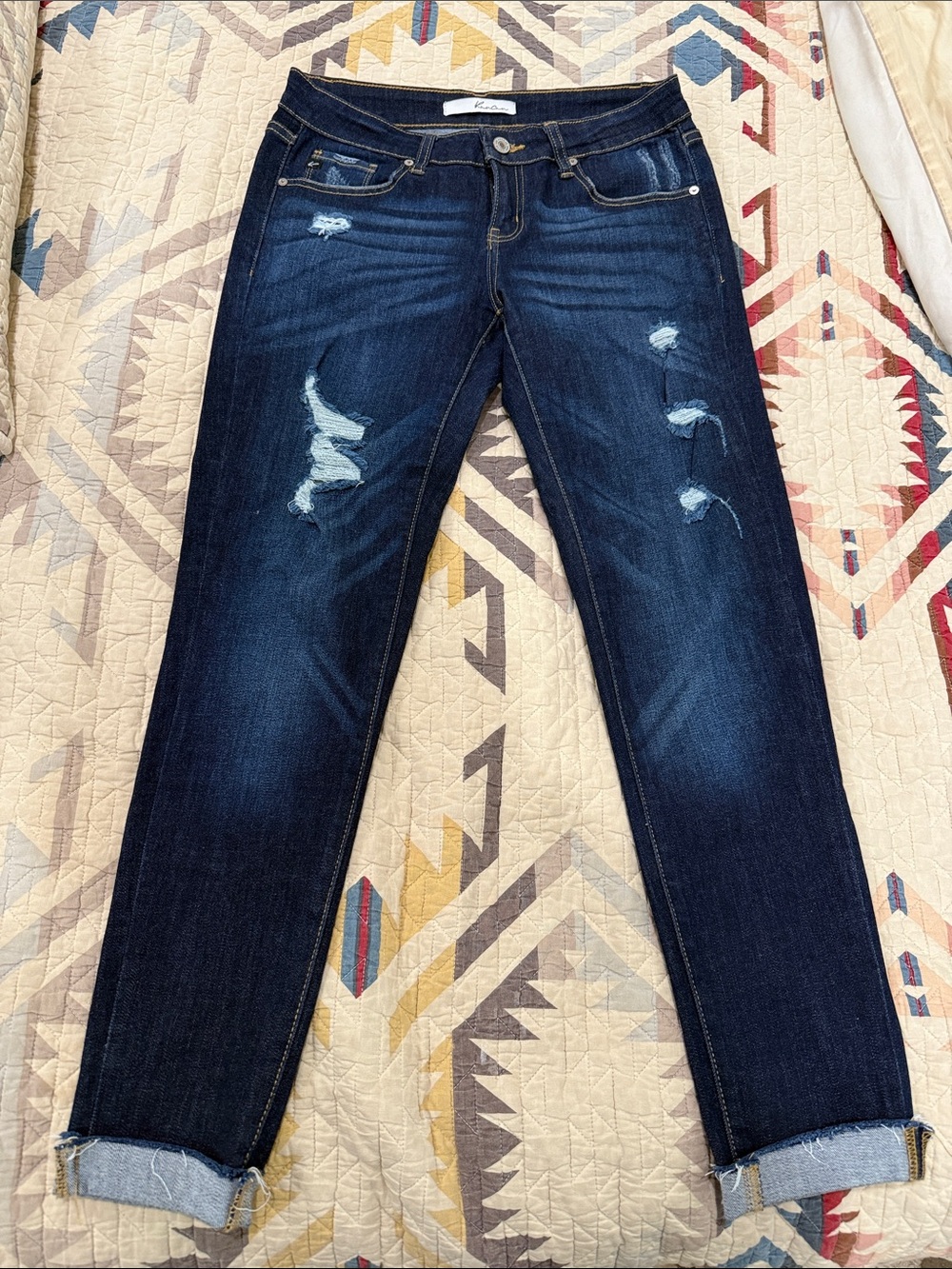 KanCan Dark Indigo Ripped Boyfriend Jeans